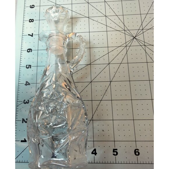 Vintage Clear Glass Cruet Bottle With Stopper Handle Decorative Starburst Floral - Picture 4 of 10
